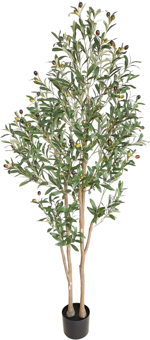 momoplant 6ft Artificial Olive Tree with Fruits,Large Tall Fake Plants in Black Pot,Lifelike Leaves with Realistic Trunk for Indoor Outdoor Living Room Office Garden Decor