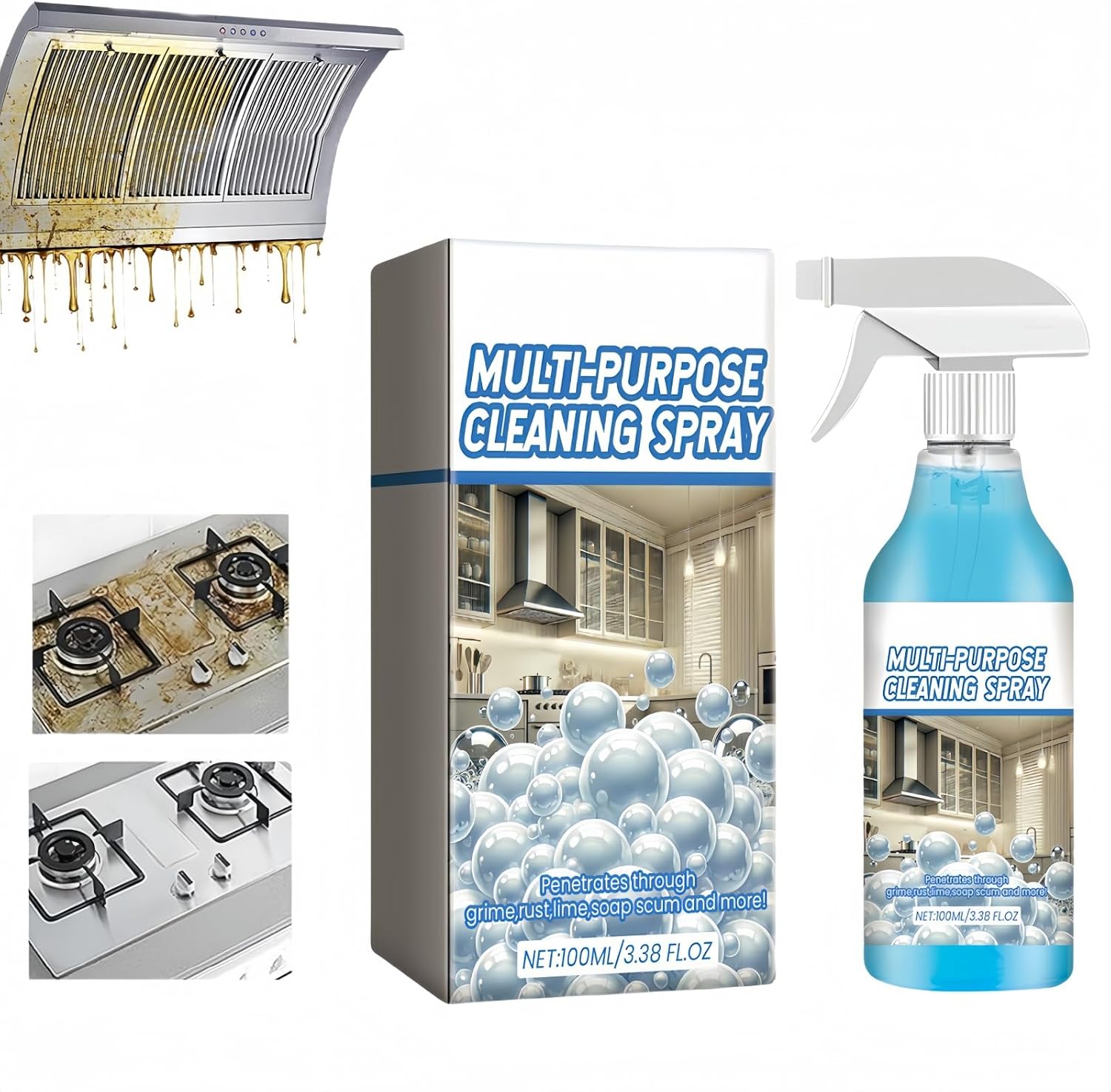 Kitchen Foam Cleaner,Kitchen Cleaner,Multipurpose Kitchen Cleaner Spray,Heavy-Duty Kitchen Foaming Degreaser&Cleaner,Clean Up K/itchen Oil Stains,Kit/chen Cleaning Spray,Powerful Kit/chen Foam Cleaner