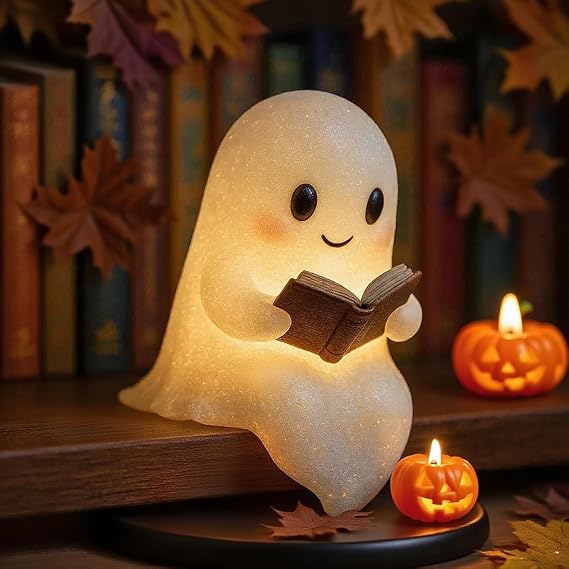 Umikk Ghost Reading Book Lamp, LED Ghost Reading Book Lamp, 3D LED Halloween Desk Decorative Lamp, White, PVC, 15cm [Energy Class A]