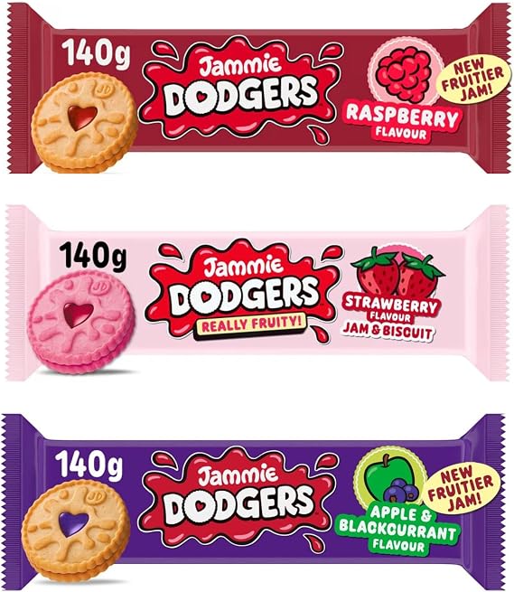 Jammie Dodgers Really Fruity Strawberry, Jammie Dodgers Raspberry Biscuits and Jammie Dodgers Apple & Blackcurrant Biscuits