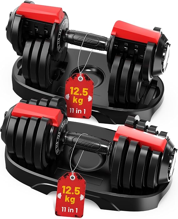 Yagud Set of 2 Adjustable Dumbbells, 12.5KG/18KG/24KG Pair, Easy Change Free Weights, Space-Saving, Non-Slip Grip, Storage Dock Base, Home Gym Office Full Body Strength Training