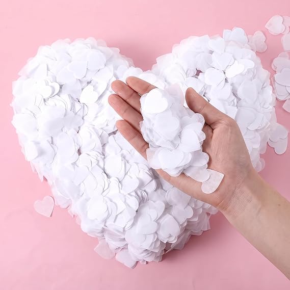 10000Pcs White Heart Confetti, 2.5cm Biodegradable Tissue Paper Confetti for Wedding Toss, Engagement, Anniversary, Valentine's Day & Romantic Table Decorations