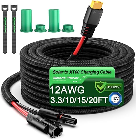 Bateria Power Güneş Konnektörleri Kapaklı Güneş Enerjisi - XT60 Şarj Uzatma Kablosu, Güneş Konnektörü - XT60 Adaptör Kablosu Güneş Paneli için Pil RV Güç İstasyonu Güneş Jeneratörü (12AWG 10Ft)