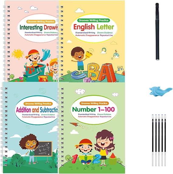 4Pcs Childrens Workbook Magical Handwriting, 5 Refills Full Set