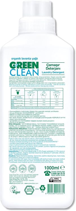 Green Clean Sıvı Çamaşır Deterjanı Lavanta 1 Litre