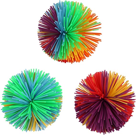 Monkey Soft Sensory Fidgets Toys, Rainbow Colorful Stress Relief Bouncy Pom Stress Balls, Pack of 3