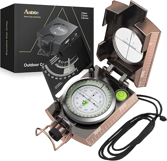 Anbte Professional Compass Waterproof IP65 with Clinometer and High Precision Military Compass Level with Bag for Camping, Walking, Exploring, Military Navigation and Outdoor Activities