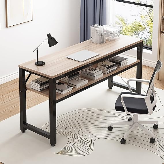 Computer Desk with Storage Shelf Home Office Study Writing Table with Sturdy Metal Frame Modern Simple Style Writing Desk Workstation, 39 Inch