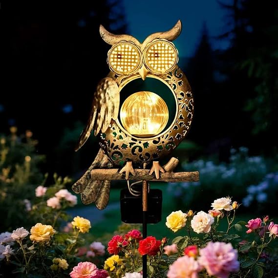 Solar Lights Outdoor Garden-Weatherproof Owl Solar Garden Lights with Auto On/Off, 2 Mode LED Lights, Dynamic Eye Lighting for Patio, Yard, Pathway, Birthday Gifts for Women, Mum [Energy Class A]