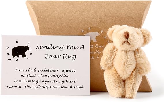 A Little Pocket Bear Hug, Pocket Hug Love Token Anti-Anxiety Tiny Teddy | Thinking Of You Card Fun Worry Bear Cheer Up Get Well Soon Gifts for New Year Valentine’s Day Birthday, Light Brown