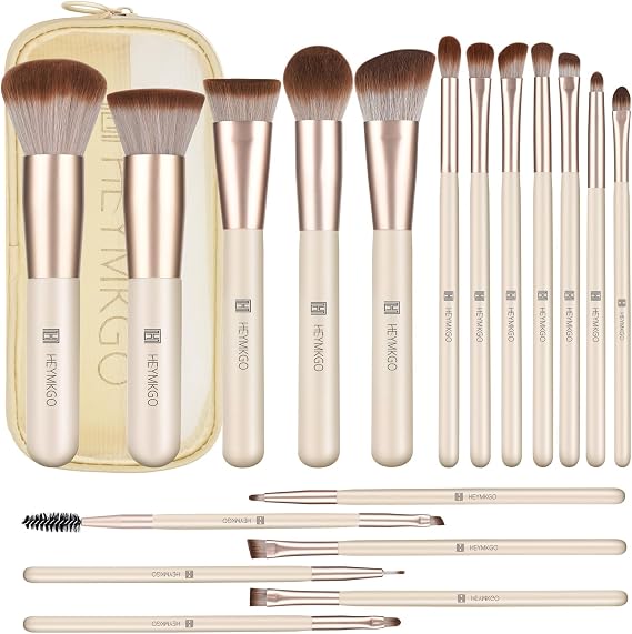 Makeup Brushes HEYMKGO Makeup Brush Set Professional 18 Pcs Make up Brushes with Travel Bag Premium Synthetic Foundation Powder Blush Blending Face Brush Eyeshadow Eyeliner Make Up Brush Kit
