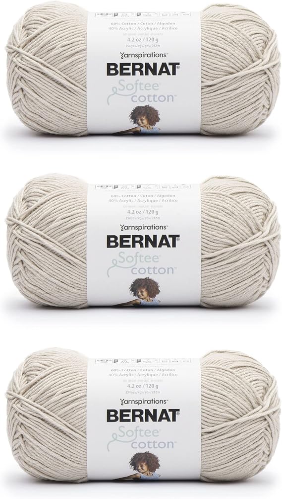 Bernat Softee Cotton Feather Gray Yarn - 3 Pack of 120g/4.25oz - Nylon - 3 DK (Light) - 254 Yards - Knitting, Crocheting & Crafts