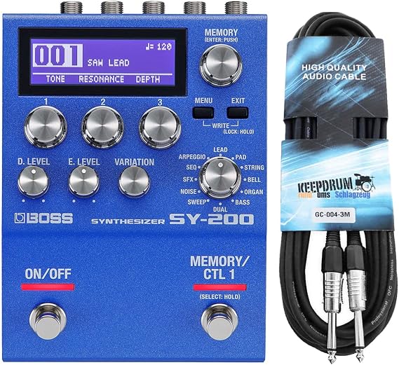 Boss SY-200 Synthesizer Effect Device + keepdrum Jack Cable 3 m