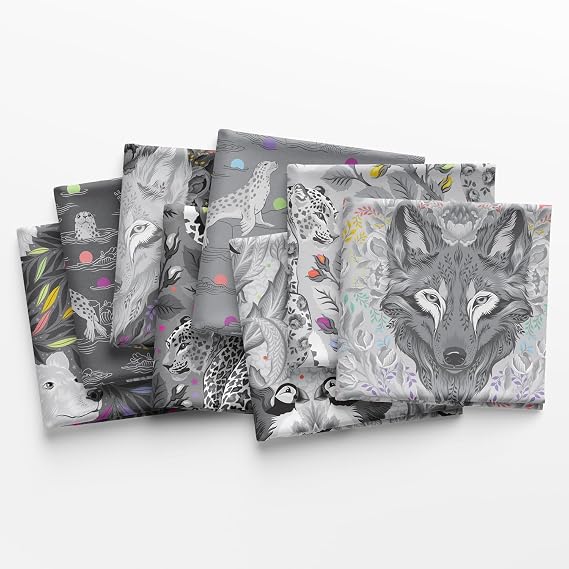 Graywork Fat Quarter Bundle (8 Pieces) by Tula Pink for FreeSpirit