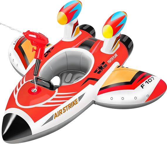 Pool Float Kids Inflatable Airplane Pool Floats Boat with Squirt Gun and Handle Pool Floaties Inflatable Ride-on Pool Toys Summer Outdoor Water Pool Games Beach Toys Boys Girls Ages 3-6