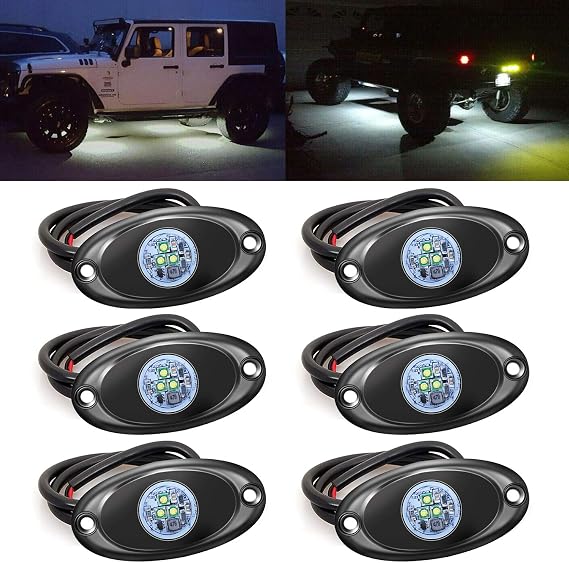 6 ポッド Led ロック ライト ジープ Atv Utv Suv オフロード ウィーラー トラック ボート アンダーボディ グロー トレイル リグ 照明 ランプ アンダーグロウ Led ネオン ライト ブライト リバース 防水 12v-24v - ホワイト
