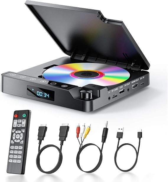 Desobry DVD Player for TV 1080P, DVD Player HDMI/AV/USB/TF Card, CD Player Breakpoint Memory, Coverage for All Regions,  with Cable and Remote Control