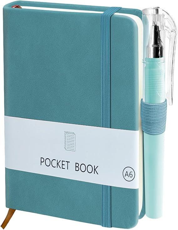 sesameless Pocket Notebook, Small Pocket Notebook with Pen, 100 Sheets PU Leather Cover Mini Notepad, Portable Note Book for Writing Note Taking Plans Memos (Blue, A6, A6)