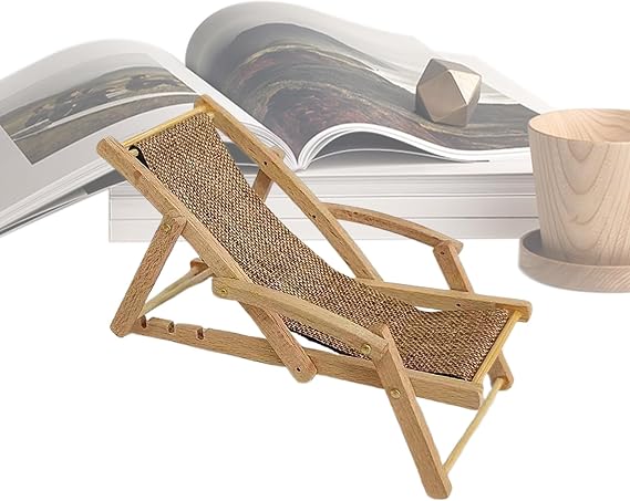 doll- house Furniture - Mini Beach Lounger, Wooden Decorative Chair for Miniatures | Small Scale Model for Bookshelf Decor,