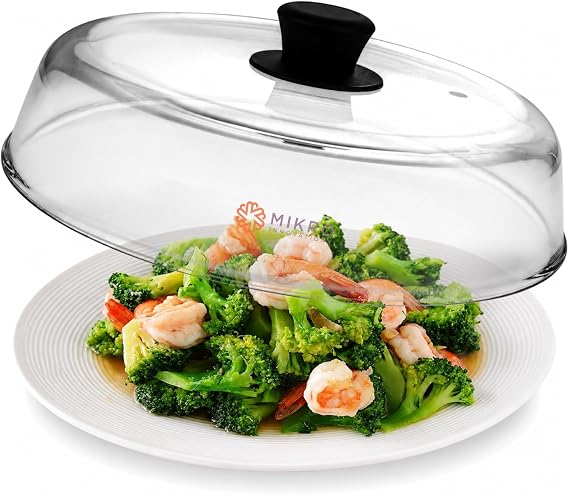 Mikro Innovations 10.5-Inch Glass Microwave Splatter Cover Borosilicate Glass Food Plate Splatter Guard with Vent Hole, BPA-Free, Easy-Grip Silicone Knob, Dishwasher Safe (1, Black, 10.5in)