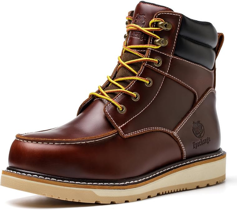 Waterproof Soft Moc Toe Fashion Goodyear-Welted Industiral&Construction Work Boots 6'' Brown/Black