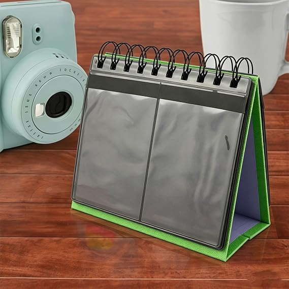 3Inch Photo Storage Holder with Swappable Page and Practical Calendar Base Picture Holder 17 Page Desk Picture Organizers