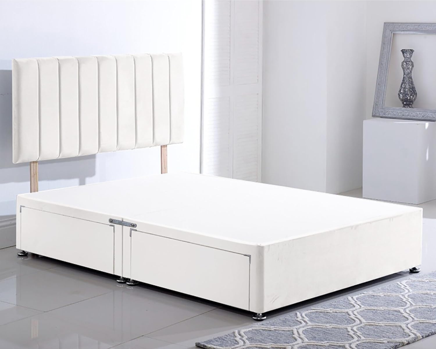 ComfoRest Double Bed Base with 2 Drawers - 4FT6 - (White Plush) - Practical Frame for Everyday Essentials - Durable Design for Organised Living - Sophisticated Style for Contemporary Spaces