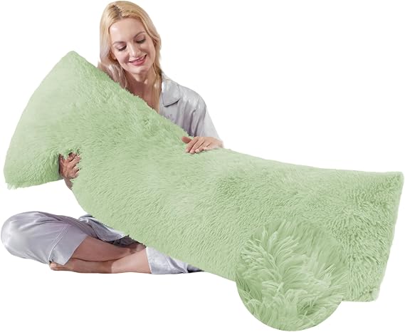 WSOFRLAC Fluffy Full Body Pillow, Long Pillow for Sleeping,Green 20x54