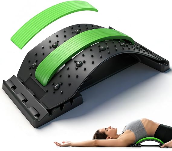 Back Stretcher & Adjustable Lumbar Traction Back Cracker, 36 X 22cm Spine Stretch Posture Corrector, Board Lumbar Support, Immediate Relief Ergonomic Back Support Equipment(Green)