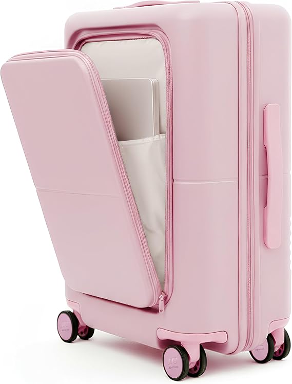 July Carry On Pro Suitcase, Hardshell Front Pocket, 20", Blush Pink
