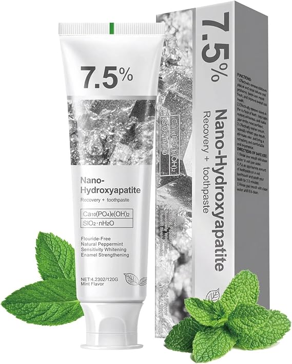 Nano Hydroxyapatite Toothpaste 7.5% (n-HA) - Fluoride Free Enamel Repair & Sensitivity Relief. Gentle Whitening for Coffee Stains, Gum Health & Cavity Defence. Natural Mint, Family Safe