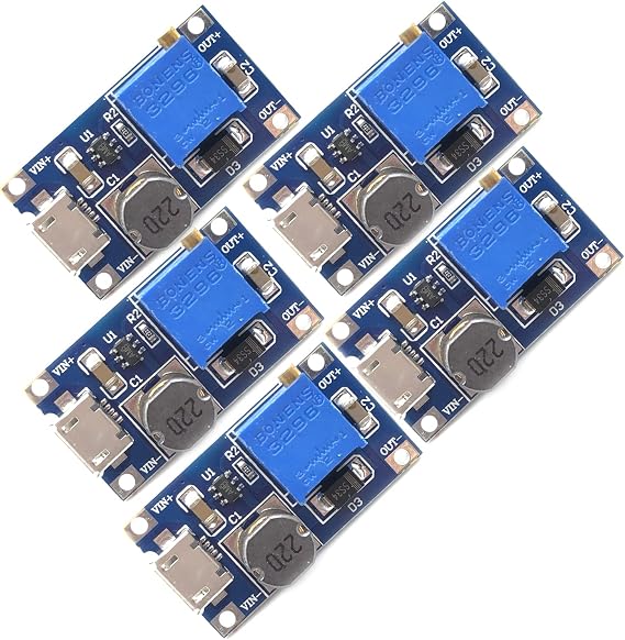 DEVMO 5 PCS DC-DC Voltage Regulator Step-Up Boost Converter Power Supply Board 2V-24V to 5V-28V 2A for MT3608 with Micro USB
