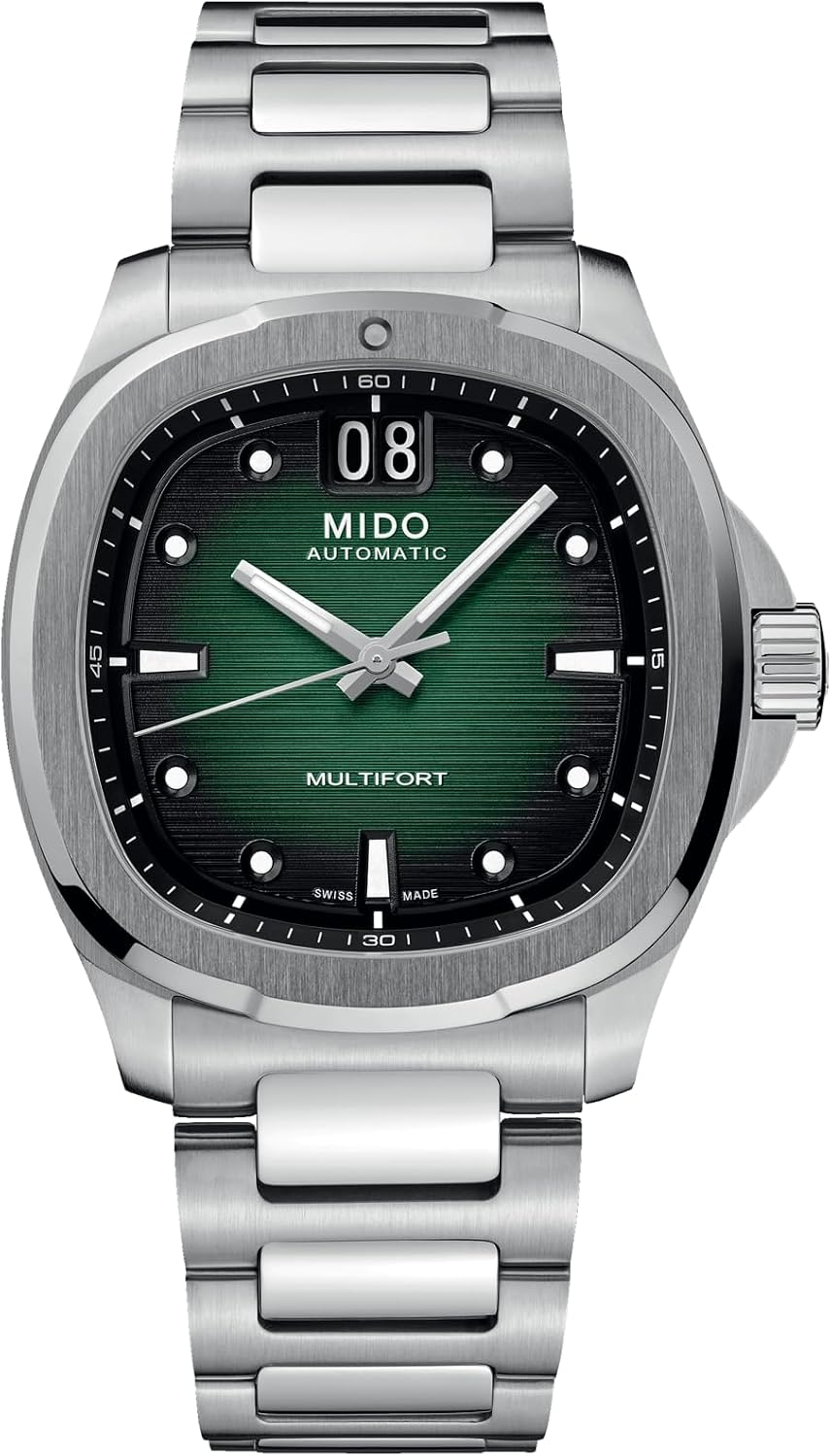 MIDO Multifort TV Big Date - Swiss Automatic Watch for Men - Stainless Steel, 40mm Case, Green on Stainless Steel, Modern