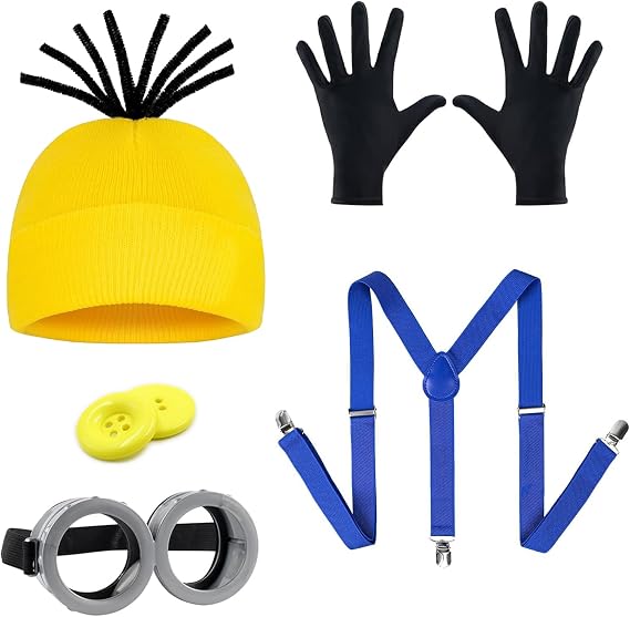 7Pcs Yellow Costume For Costume For Goggles s Big Eyes Goggles And Yellow Hat Cartoon Cosplay Accessories For Cospaly Christmas Party Dress Up