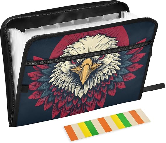Eagel Bird Dark Movie File Folder Organizer 13 Pockets A4 Letter Size with Zipper Closure for Office Supply Office Folders para guardar documentos