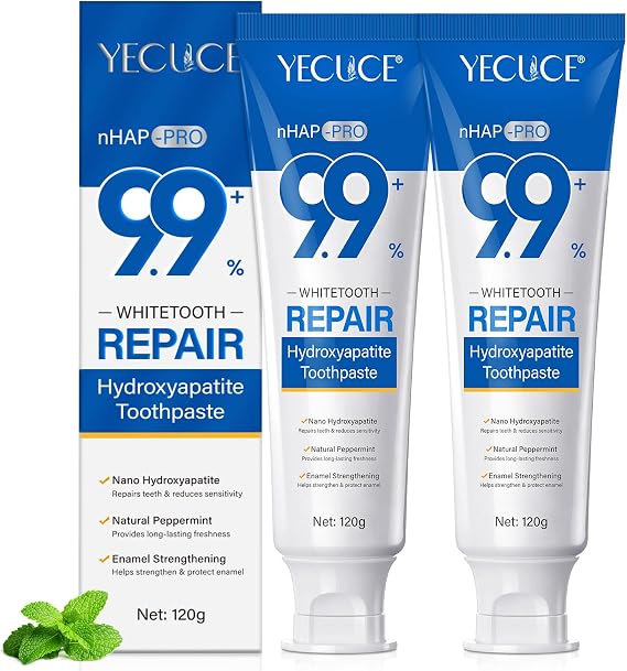 2 Pack Hydroxyapatite Toothpaste for Teeth Enamel Repair, Remineralization & Reduces Sensitivity - Whitens Teeth, Contains 9.9% Nano-Hydroxyapatite, Safe for All Ages (Mint,120g)