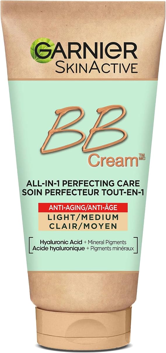 GARNIER Skin Active Anti-Aging BB Cream - Perfect All in 1 Care - Firms & Hydrates - SPF 25 - Hyaluronic Acid & Aloe Vera - Vegan & Cruelty Free - All Skin Types - Medium Dye