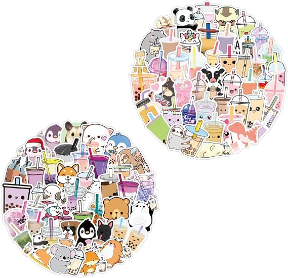 100 Bubble Tea Stickers,Cute Waterproof Vinyl Stickers Perfect for Decorating Water Bottles, Laptops, Scrapbooks and Suitcases – The Ideal Party Favours and Gifts for Teenagers