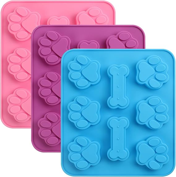 3Pcs Silicone Dog Paw Bone Shaped Ice Cube Tray Moulds, Food Grade