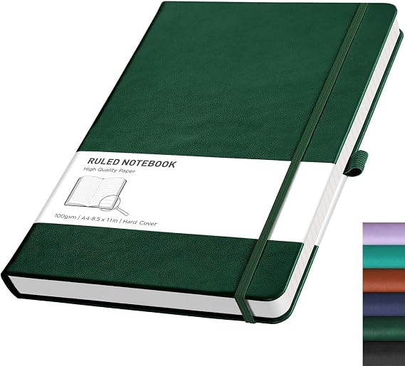 RETTACY A4 Lined Notebook, Hardcover Journal, 192 Pages, Dark Green