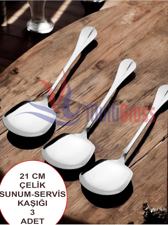 Çelik Servis Kaşığı, 21 cm, 3 Adet, Metal