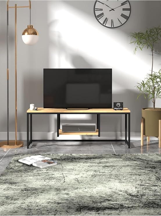 Metal Tv Sehpası Raflı Tv Ünitesi Televizyon Sehpası Safir Meşe 120 cm Televizyon Sehpası Safir meşe