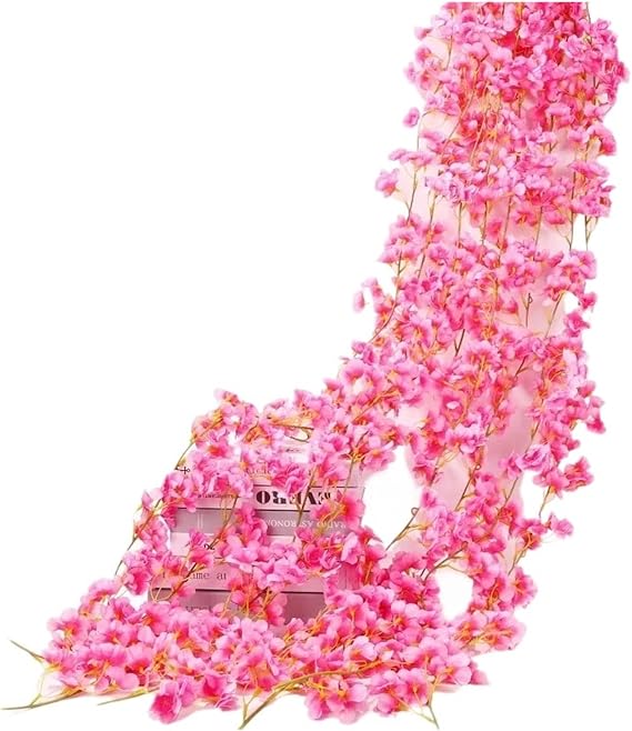 Artificial Flower Vine 2pcs Artificial Flowers Cherry Blossom Sakura Garland Wedding Arch Garden Backdrop Home Party Decoration Silk Fake Plants Vine(1.8m-Rose)