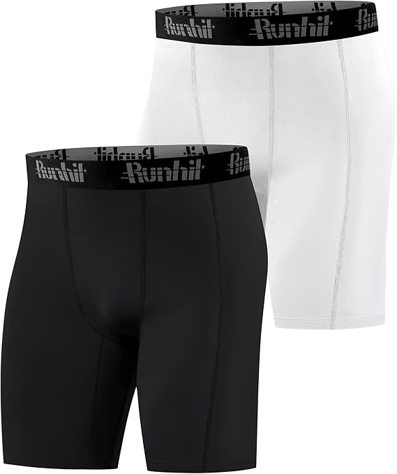 Runhit 1 or 2 Pack Compression Shorts Men, Anti Chafing Moisture Wicking Underwear Base Layer Shorts, Quick Dry Spandex Fabric Sport Tights Undershorts for Running Gym Cycling Yoga Workout