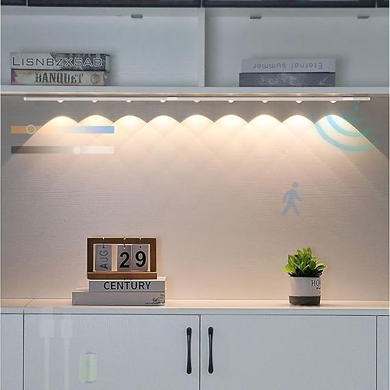 LED Dolap Hareket Sensörlü Duvar Lambası Kısılabilir Duvar Lambası 2700 K / 4500 K / 6500 K USB Şarj Edilebilir Duvar Lambası Dolap Mutfak Dolabı için Duvar Aydınlatması (Beyaz, 20 cm) [Enerji Sınıfı A+++]