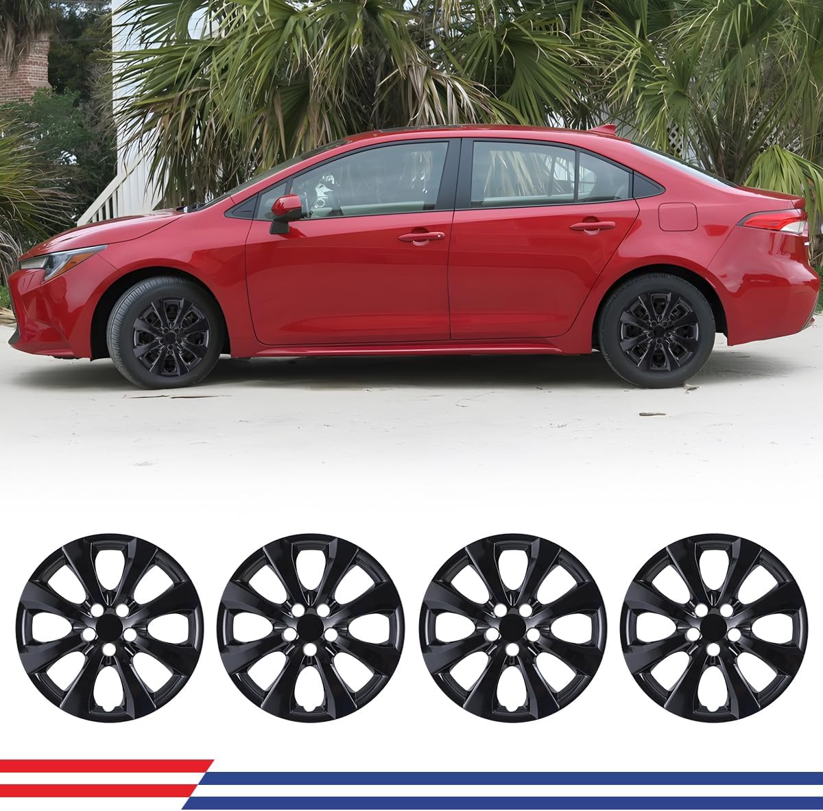 16 Hub Cap, Wheel Rim Cover for 2020-2025 Toyota Corolla 2023-2025 Toyota Corolla Hybrid Snap-On Hub Caps Replacement ABS & PC Material 4 Pack Black Lacquer