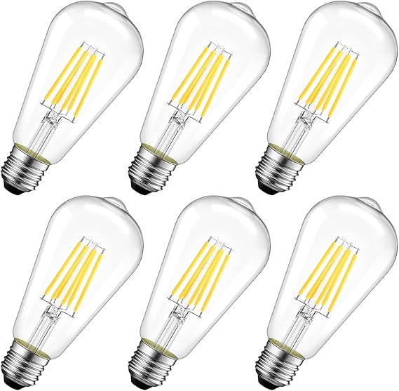 LVWIT LED Filament Bulbs ST64 E27 (Fat Cap) – 8W Equivalent to 60W, 806 Lumens, Warm White 2700K, Retro Vintage Bulb, Non-Dimmable – Pack of 6 Units