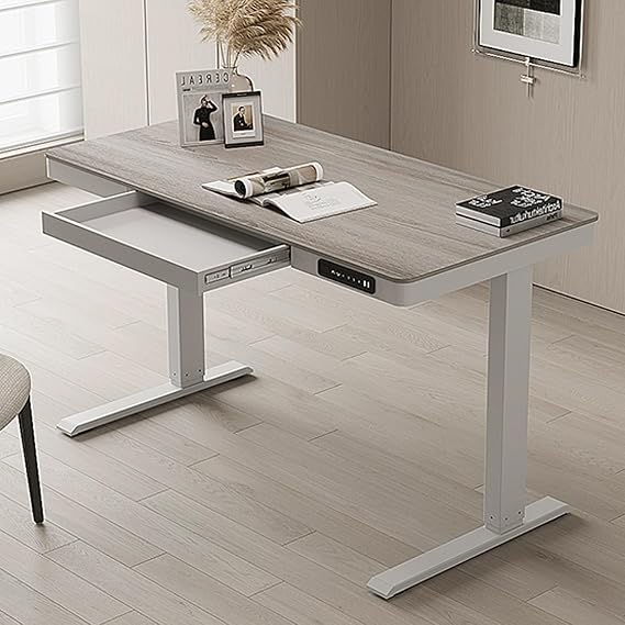 Standing Desk, Adjustable Computer Desk with Hidden Storage Drawer, Stand Up Desk with Built-in Hand Control and With 4 Memory Preset, Easy to Install(Grey,39.3in/100cm)