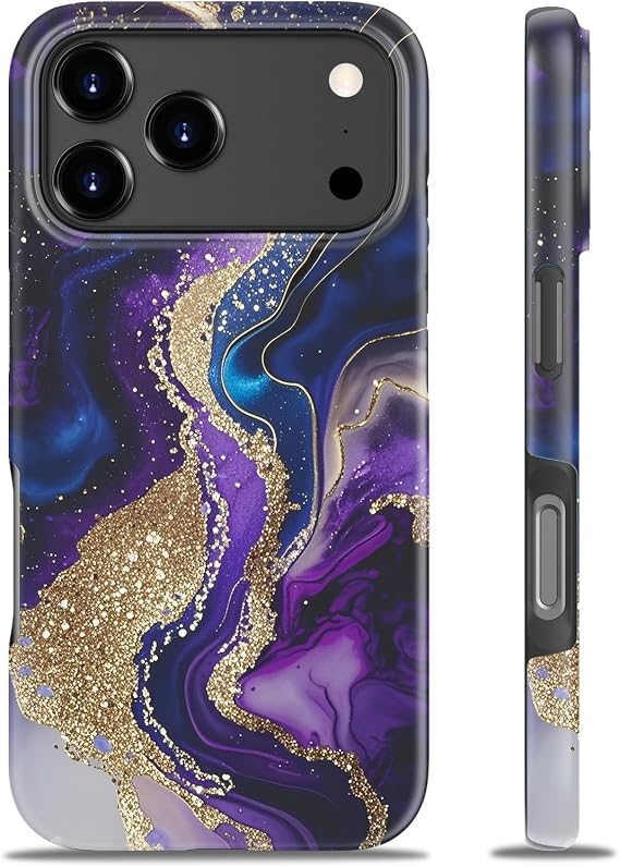 Goodon iPhone 17 Pro Max用 ケース - ワイヤレス充電 - 二層ハードシェル&シリコンカバー - 女性のためのかわいいワイルドフラワーデザインの保護ケース - ミスティックゴールドストリーム