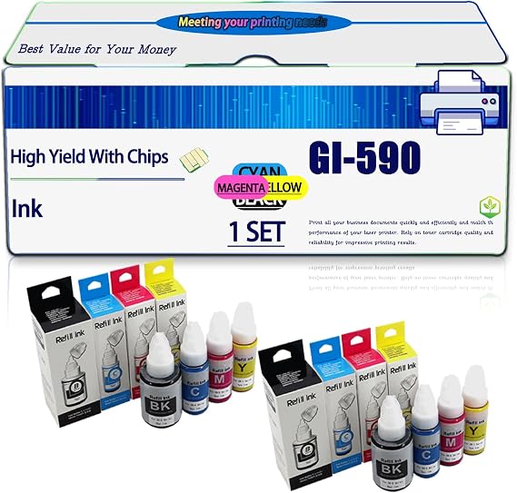 Compatible for Canon GI-590 Ink PIXMA G1500 G1501 G1510 G2500 G2501 G2510 Printers, High Yield 2700 Pages, with Chip (2 Set)